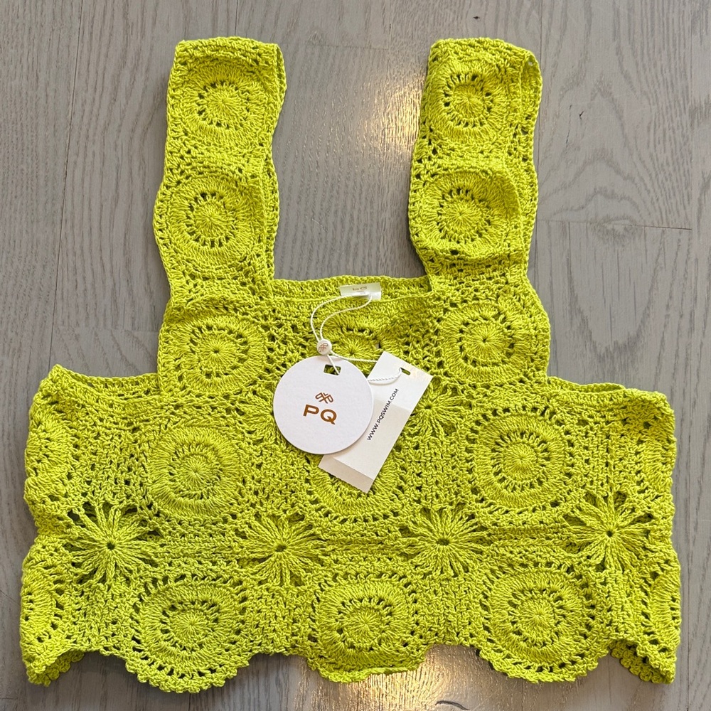 PQ Zest Aria Top xs/s Bright Yellow lime Crochet Crop Top